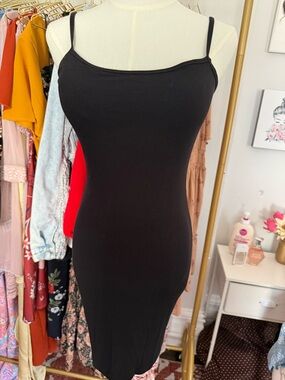 Black Ribbed Midi Slip Dress - Unbranded